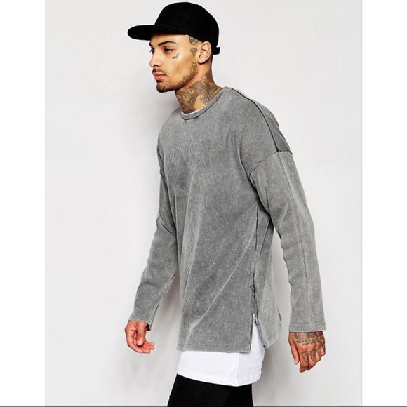 ASOS Other - ASOS Long Oversized Rib Sweatshirt w Zip&Acid Wash